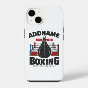 Coque Pour iPhone 14 Anneau de boxe AJOUTER NOM Sac de vitesse de boxeu