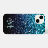 Coque Pour iPhone 14 Aqua blue Ombre fausse parties scintillant scintil (Verso Horizontal)