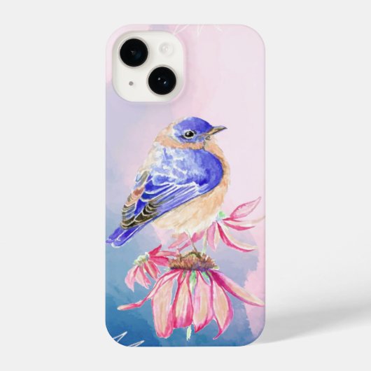 Coque Pour iPhone 14 Aquarelle Bleu Jardin Oiseau Nature Art (Verso)