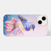 Coque Pour iPhone 14 Aquarelle Bleu Jardin Oiseau Nature Art (Verso Horizontal)