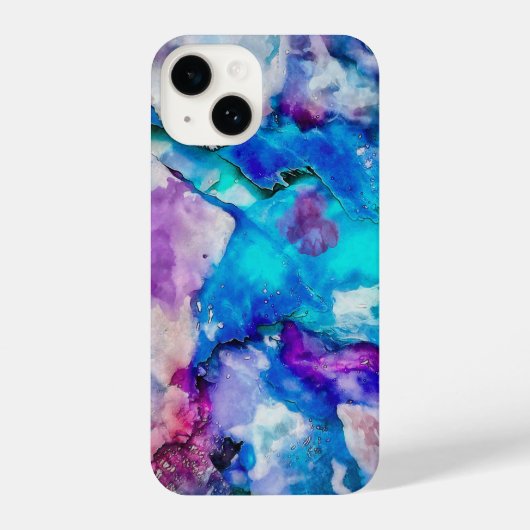 Coque Pour iPhone 14 Aquarelle bleu rose blanc Résumé (Verso)