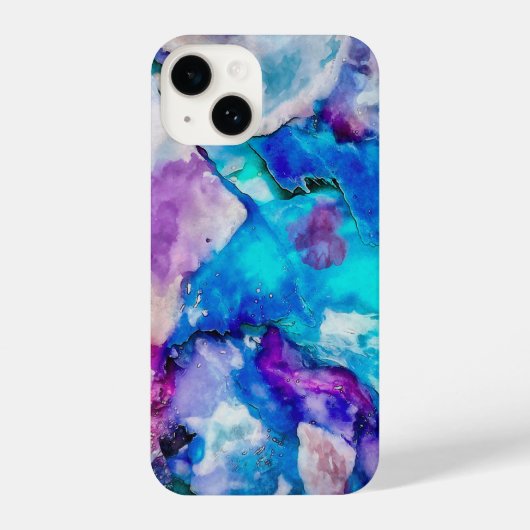Coque Pour iPhone 14 Aquarelle bleu rose blanc Résumé (Verso)