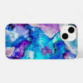 Coque Pour iPhone 14 Aquarelle bleu rose blanc Résumé Monogramme (Verso Horizontal)