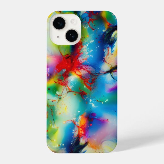Coque Pour iPhone 14 Aquarelle bleu rouge jaune vert Abstraction (Verso)