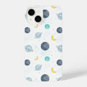 Coque Pour iPhone 14 Aquarelle Blue Space Planet Motif (Verso)