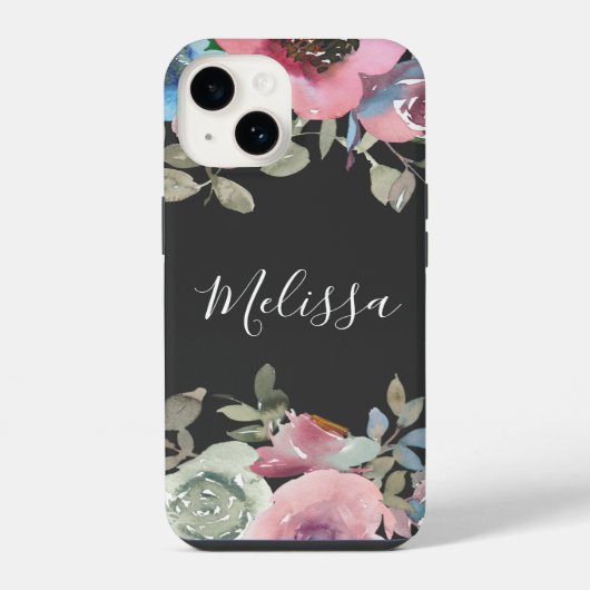 Coque Pour iPhone 14 Aquarelle Boho Brown foncé Nom du script (Verso)