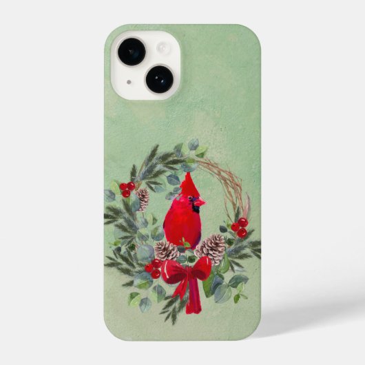 Coque Pour iPhone 14 Aquarelle Cardinal Bird Wreath Noël (Verso)