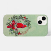 Coque Pour iPhone 14 Aquarelle Cardinal Bird Wreath Noël (Verso Horizontal)