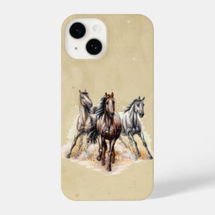 Coque Pour iPhone 14 Aquarelle Chevaux sauvages Animal Nature Art