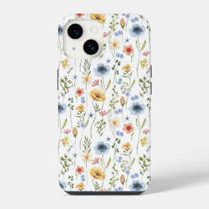 Coque Pour iPhone 14 Aquarelle Cottagecore Bleu Jaune Rose Fleur Sauvag