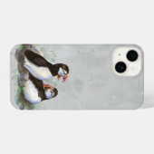 Coque Pour iPhone 14 Aquarelle Cute Puffin Oiseaux Faune Nature Art (Verso Horizontal)