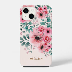 Coque Pour iPhone 14 Aquarelle douce et élégante Monogramme Floral