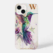 Coque Pour iPhone 14 Aquarelle Elegant Colibri Funny Monogramme Nom (Verso)