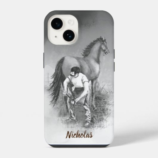 Coque Pour iPhone 14 Aquarelle Farrier Horse Shoe Art Nom personnalisé (Verso)