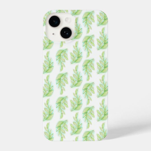 Coque Pour iPhone 14 Aquarelle feuille vert blanc (Verso)