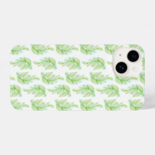 Coque Pour iPhone 14 Aquarelle feuille vert blanc (Verso Horizontal)