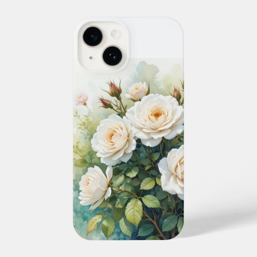 Coque Pour iPhone 14 Aquarelle Fleurs du jardin Roses blanches (Verso)