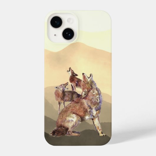 Coque Pour iPhone 14 Aquarelle Howling Coyotes Faune Animal Art (Verso)