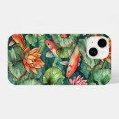 Coque Pour iPhone 14 Aquarelle Koi et nappes d'eau mince (Verso Horizontal)
