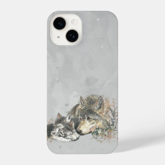 Coque Pour iPhone 14 Aquarelle Mère Père Wolf & Cubs Animal Art (Verso)