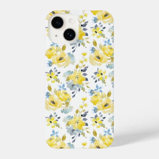 Coque Pour iPhone 14 Aquarelle Motif Floral Jaune (Verso)