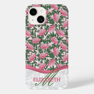 Coque Pour iPhone 14 Aquarelle pivoines Motif floral Monogramme rose