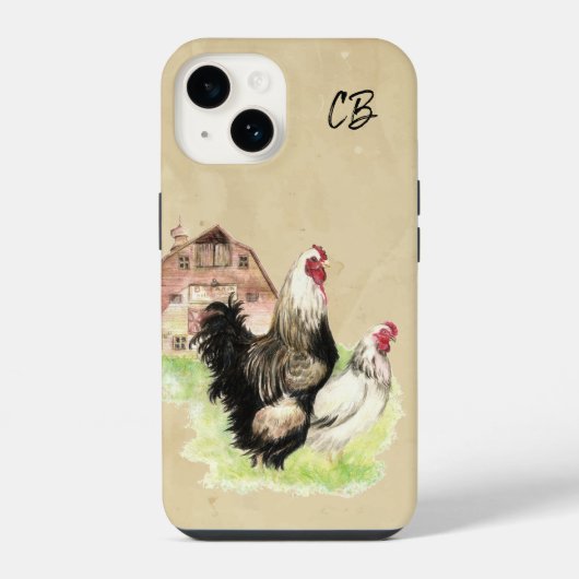 Coque Pour iPhone 14 Aquarelle Poulets Hen Rooster Grange ferme (Verso)