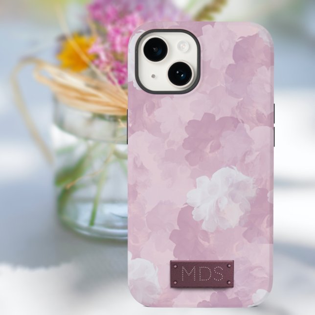 Coque Pour iPhone 14 Aquarelle romantique rose pâle Monogramme floral