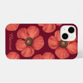 Coque Pour iPhone 14 Aquarelle Rouge Pavot Anémonique Fleurs Monogramme (Verso Horizontal)