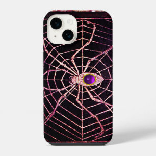 Coque Pour iPhone 14 ARAIGNÉE ET TOILE GEMME VIOLETTE Noire