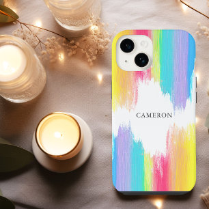 Coque Pour iPhone 14 Arc-en-ciel Coloré Traits de Peinture Vifs Monogra