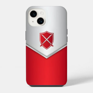 Coque Pour iPhone 14 Argent et Bouclier rouge avec épées croisées