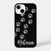 Coque Pour iPhone 14 Arrière - plan noir Silver Dog Paws Motif d'impres (Verso)