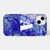 Coque Pour iPhone 14 Art abstrait bleu Monogramme Cool (Verso Horizontal)
