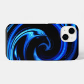 Coque Pour iPhone 14 Art abstrait de vague de dauphin bleu (Verso Horizontal)