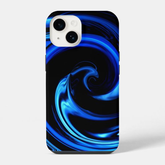 Coque Pour iPhone 14 Art abstrait de vague de dauphin bleu (Verso)