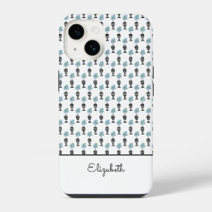 Coque Pour iPhone 14 Art africain, Fleurs tropicales bleues