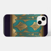 Coque Pour iPhone 14 Art Déco En Bleu Et Or (Verso Horizontal)