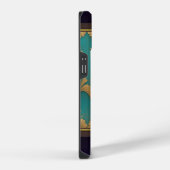 Coque Pour iPhone 14 Art Déco En Bleu Et Or (Côté droit)