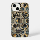 Coque Pour iPhone 14 Art-deco marble Black and gold Jazzy Geometric (Verso)