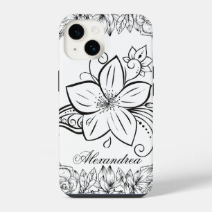 Coque Pour iPhone 14 Art Floral, Beauté monochrome