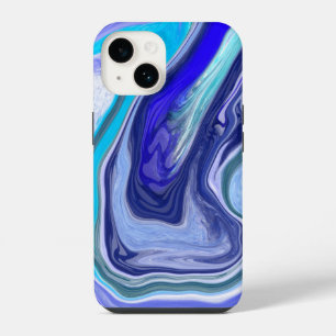 Coque Pour iPhone 14 Art fluide abstrait en marbre bleu et blanc