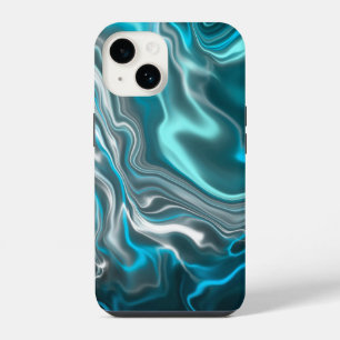 Coque Pour iPhone 14 Art fluide marbré noir et bleu