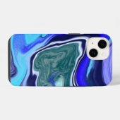 Coque Pour iPhone 14 Art fluide unique bleu et Marbre blanc (Verso Horizontal)