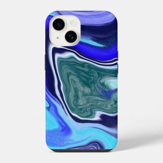 Coque Pour iPhone 14 Art fluide unique bleu et Marbre blanc (Verso)