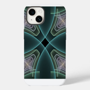 Coque Pour iPhone 14 Art graphique géométrique fractal sarcelle moderne