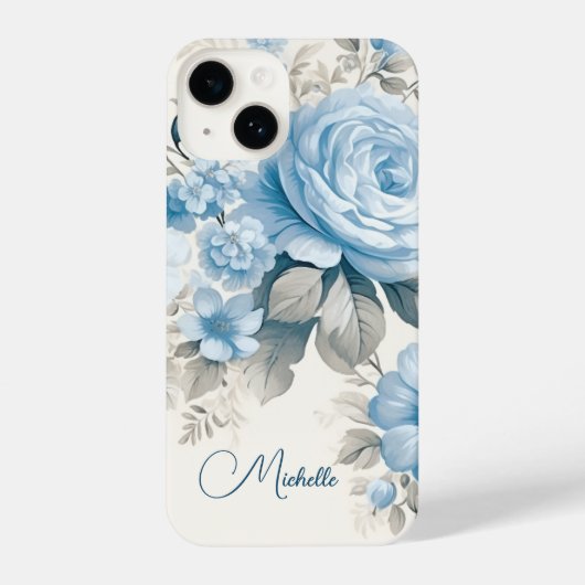 Coque Pour iPhone 14 Artiste Personnalisé Lumière Pastel Roses Bleus (Verso)