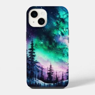 Coque Pour iPhone 14 Aurore Boréale Céleste Vivid
