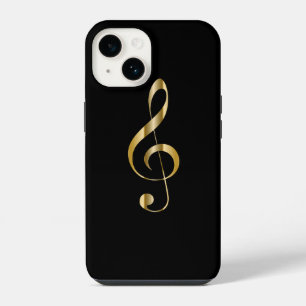 Coque Pour iPhone 14 Avant Garde, clé de sol dorée sur fond noir ~