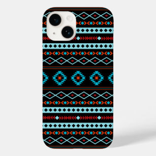 Coque Pour iPhone 14 Aztec Blues Rouges Noir Motifs Mixtes Motif